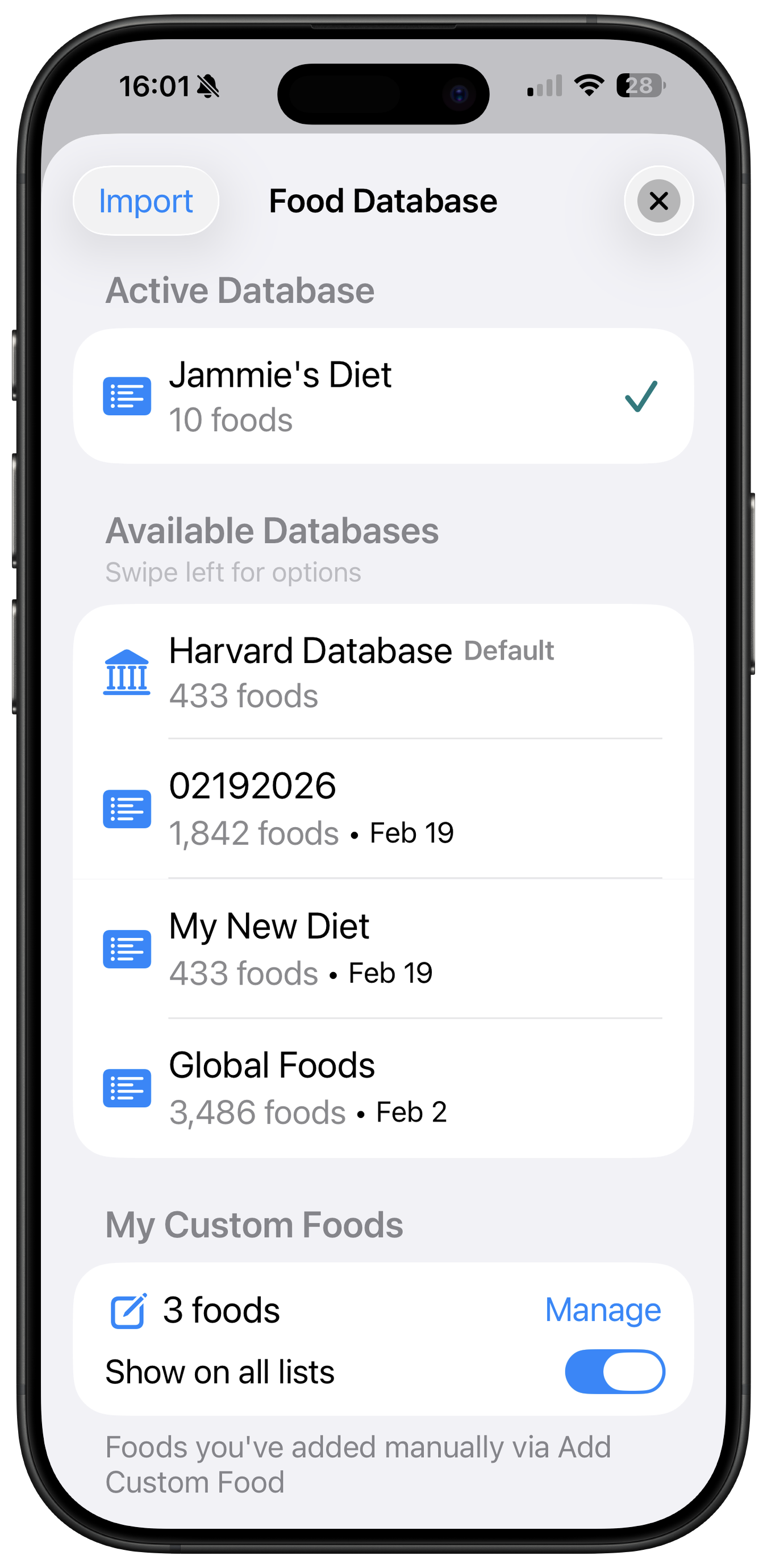 Low Ox Life Food Database - Manage databases and sync across devices